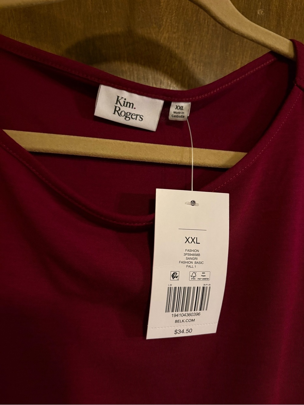 Kim Rogers Berry 3/4 Sleeve Tunic with Lattice Trim - Picture 2 of 2